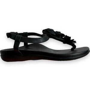 Aetrex Women’s Charlie Black Leather T-strap Thong Flat Sandal Size 8.5 NEW